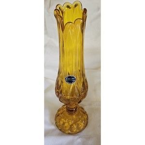 MCM Swung Vase Moon Stars Amber  Kanawha Glass 10.5” Vibrant Mid Century Rare